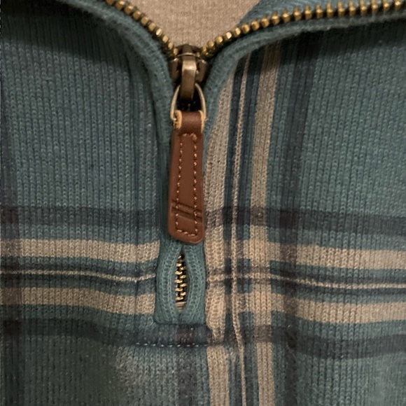 Lands' End Sweater Pullover Men Medium Blue Plaid Zipper Knit High Neck Cotton - Picture 3 of 8